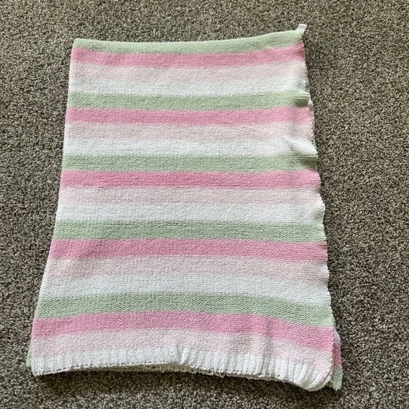 Just One Year Carters Pink Green White Stripes Chenille Knit Baby Blanket Lovey
